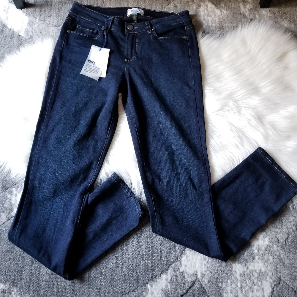 PAIGE SKYLINE SKINNY DARK WASH JEANS NWT